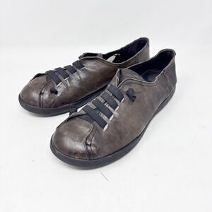 Lory Italian Leather Sneaker Size 39/8.5 Brown Leather Slip On Lace Up